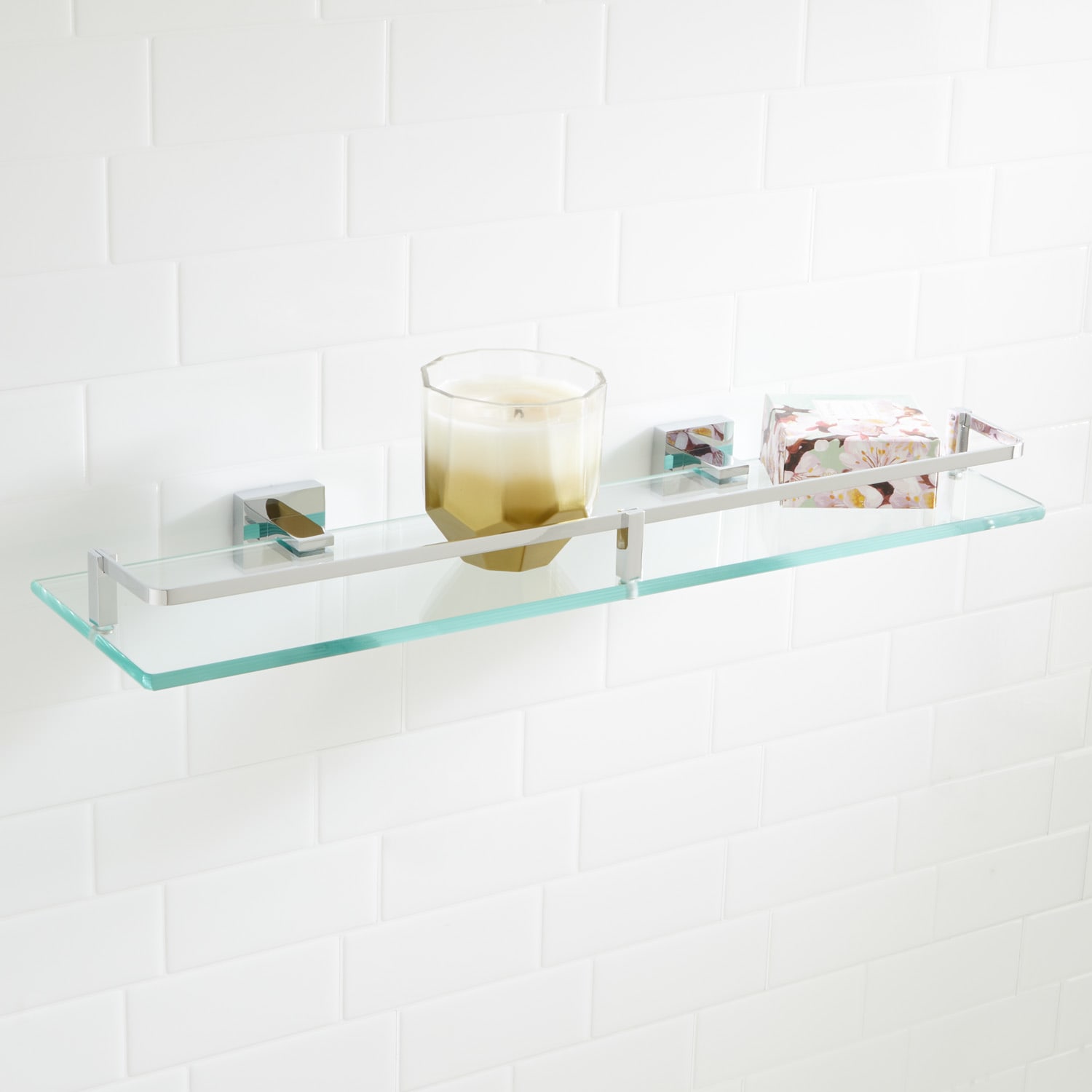 Brushed nickel glass bathroom shelf