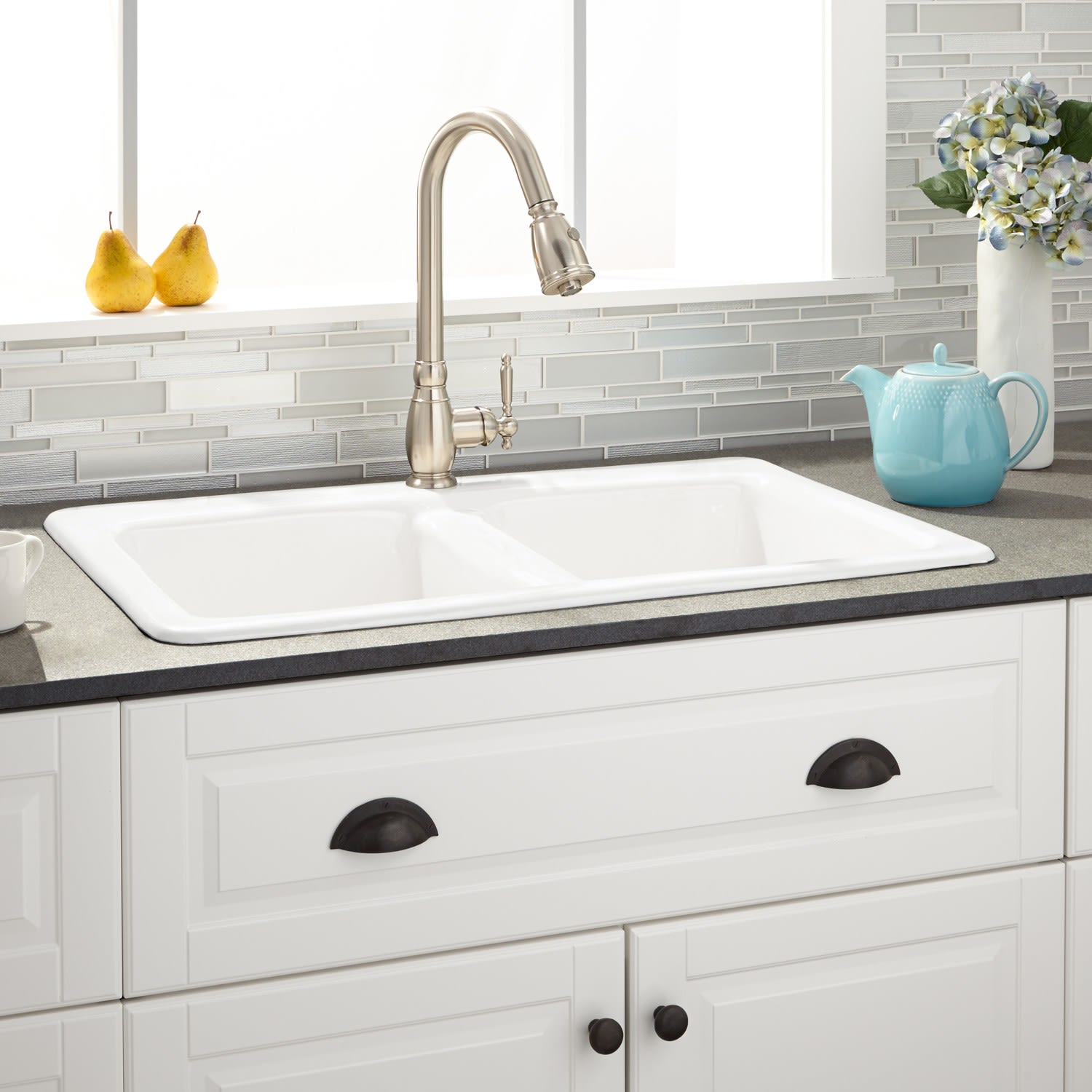 Signature Hardware 422174 White Gostyn 34 Drop In Double Basin Cast Signature Hardware 422174