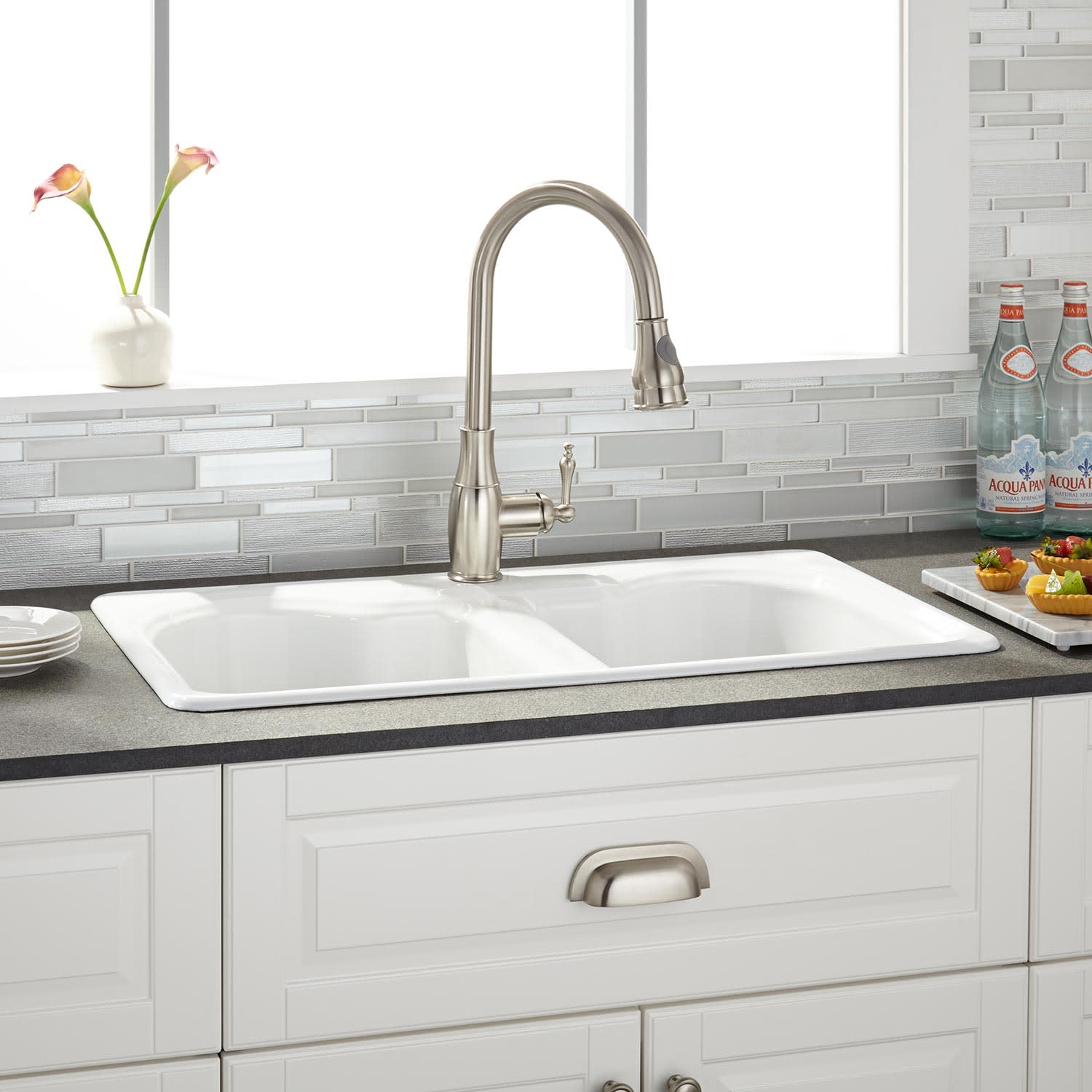 Signature Hardware 424850 White Berwick 32 Drop In Double Basin Signature Hardware 424850