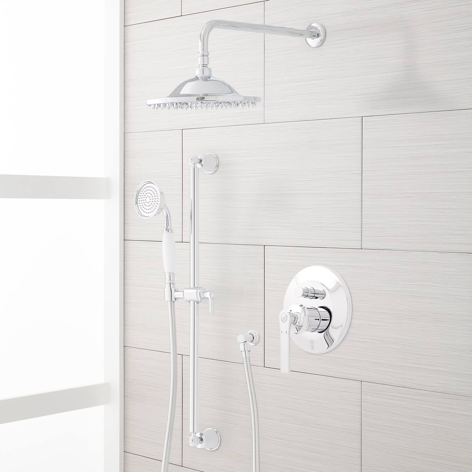 Gunther Pressure Balance Shower System with Slide Bar and Hand Shower - Polished Nickel | Brass | Signature Hardware 478469