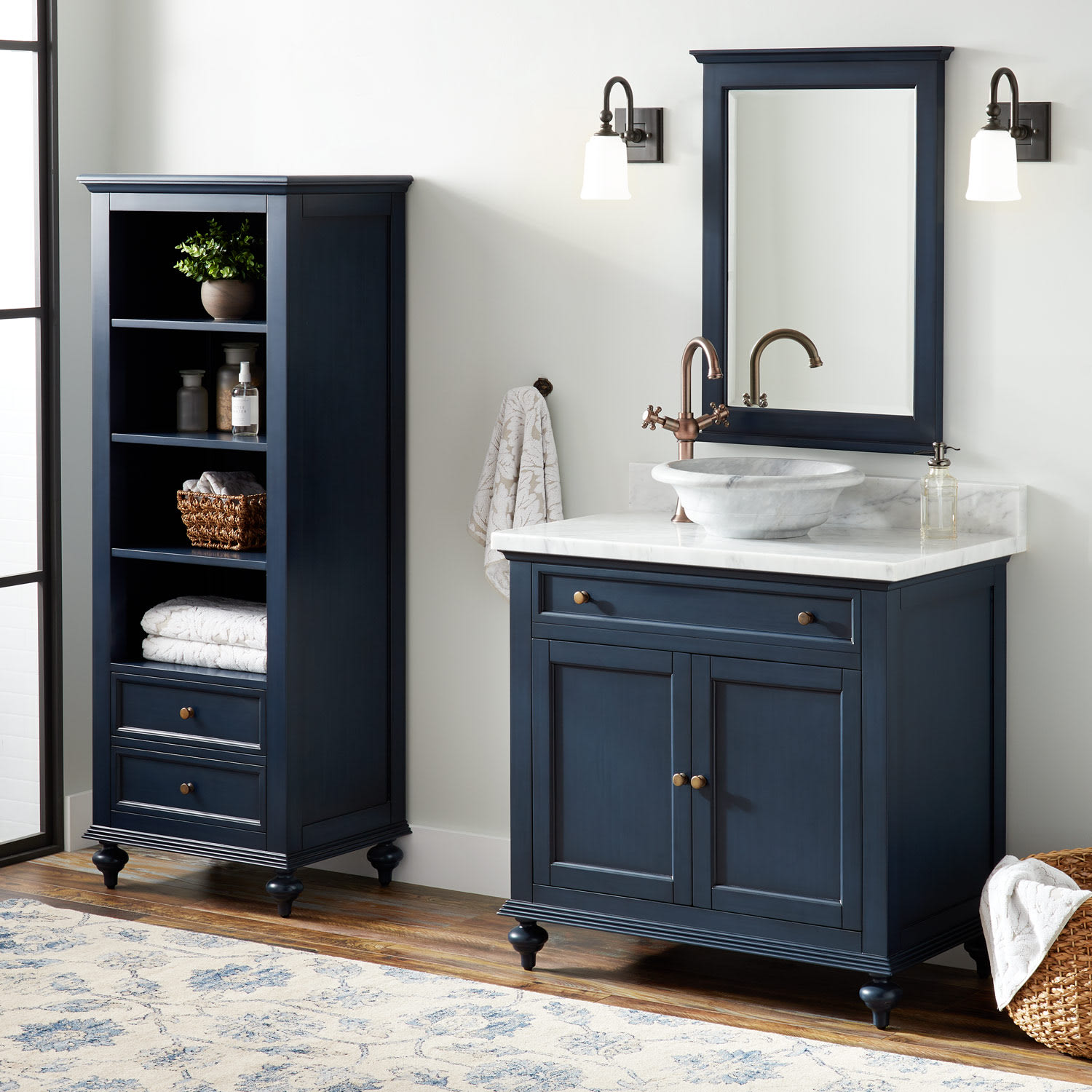 Single Vanity Set With Wood Cabinet, Vanity With Left Side Drawers