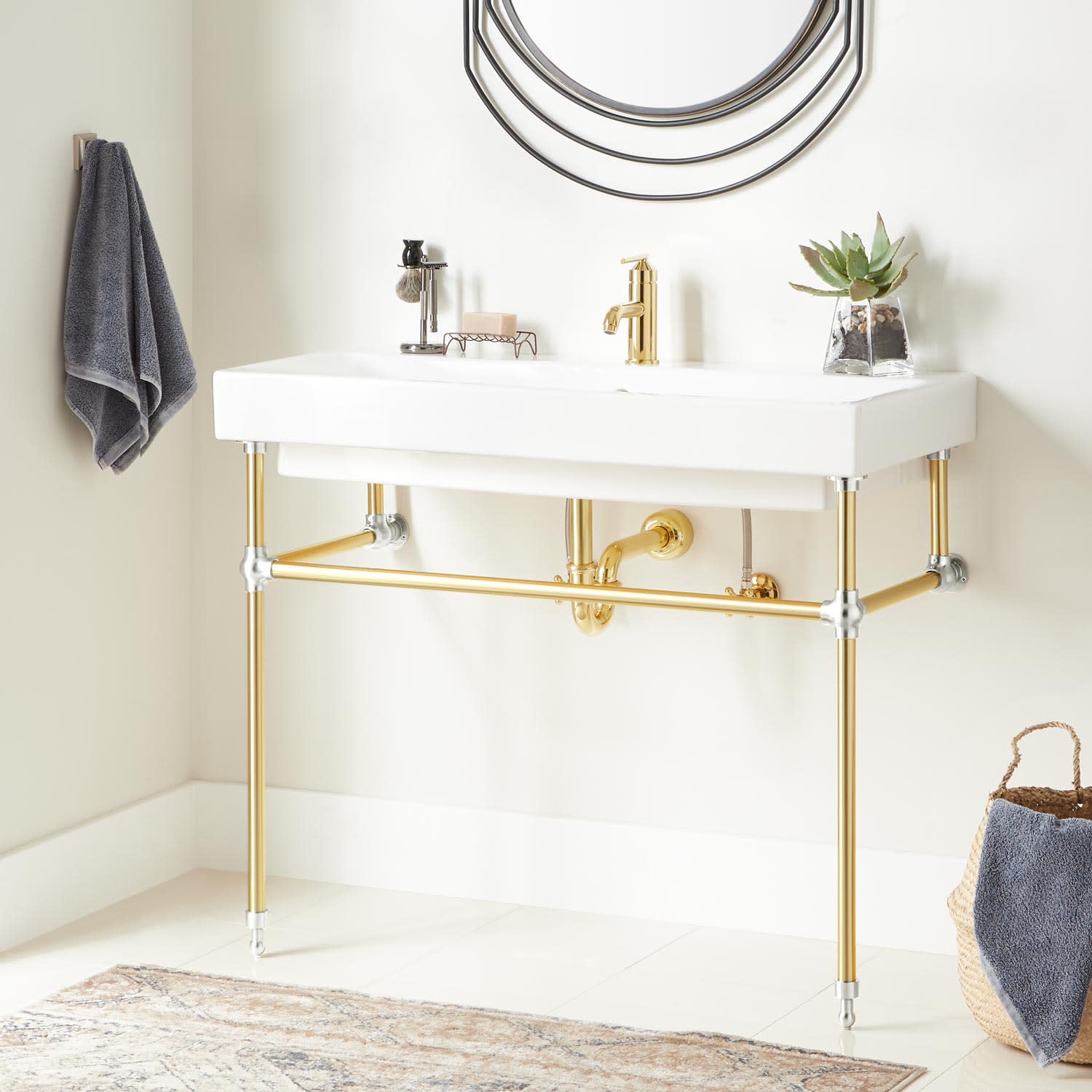 Signature Hardware 442907 White Stoddert 19 1 4 Brass Console Bathroom Sink With Single Faucet Hole Faucet Com