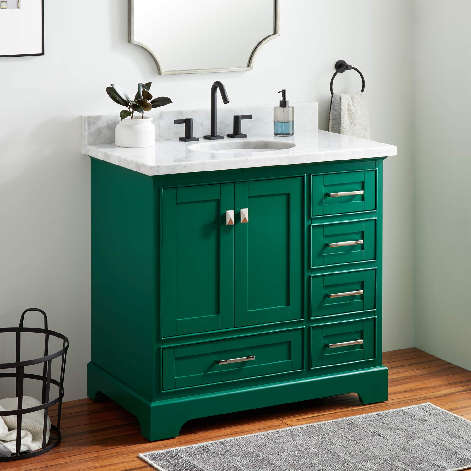 Signature Hardware 446052 Emerald Green Quen 36 Wood Single Vanity Cabinet Choose Your Vanity Top And Sink Configuration Faucet Com