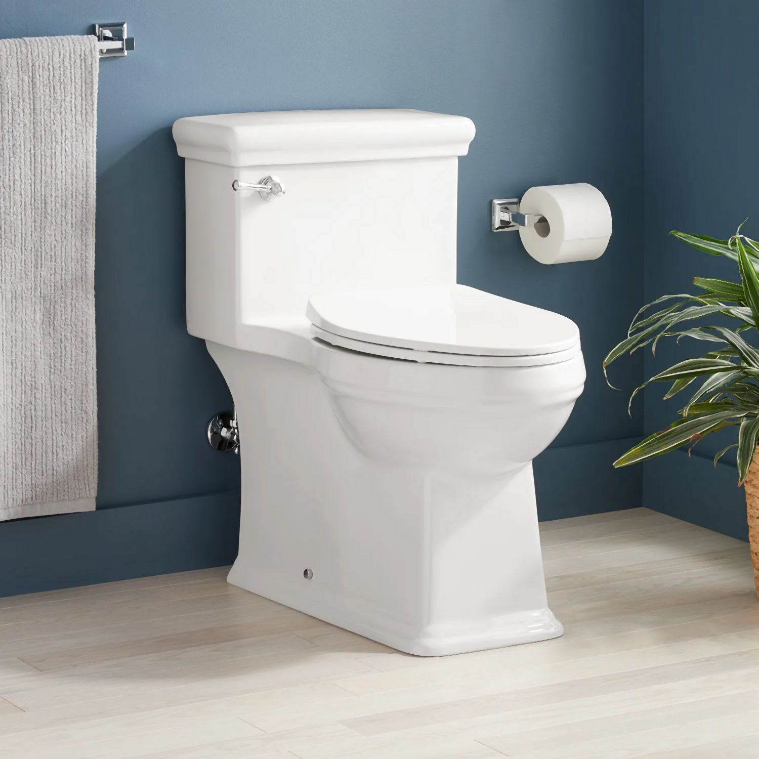 Signature Hardware 447351 Biscuit Key West 1.28 GPF One Piece Elongated  Skirted Chair Height Toilet Seat Included