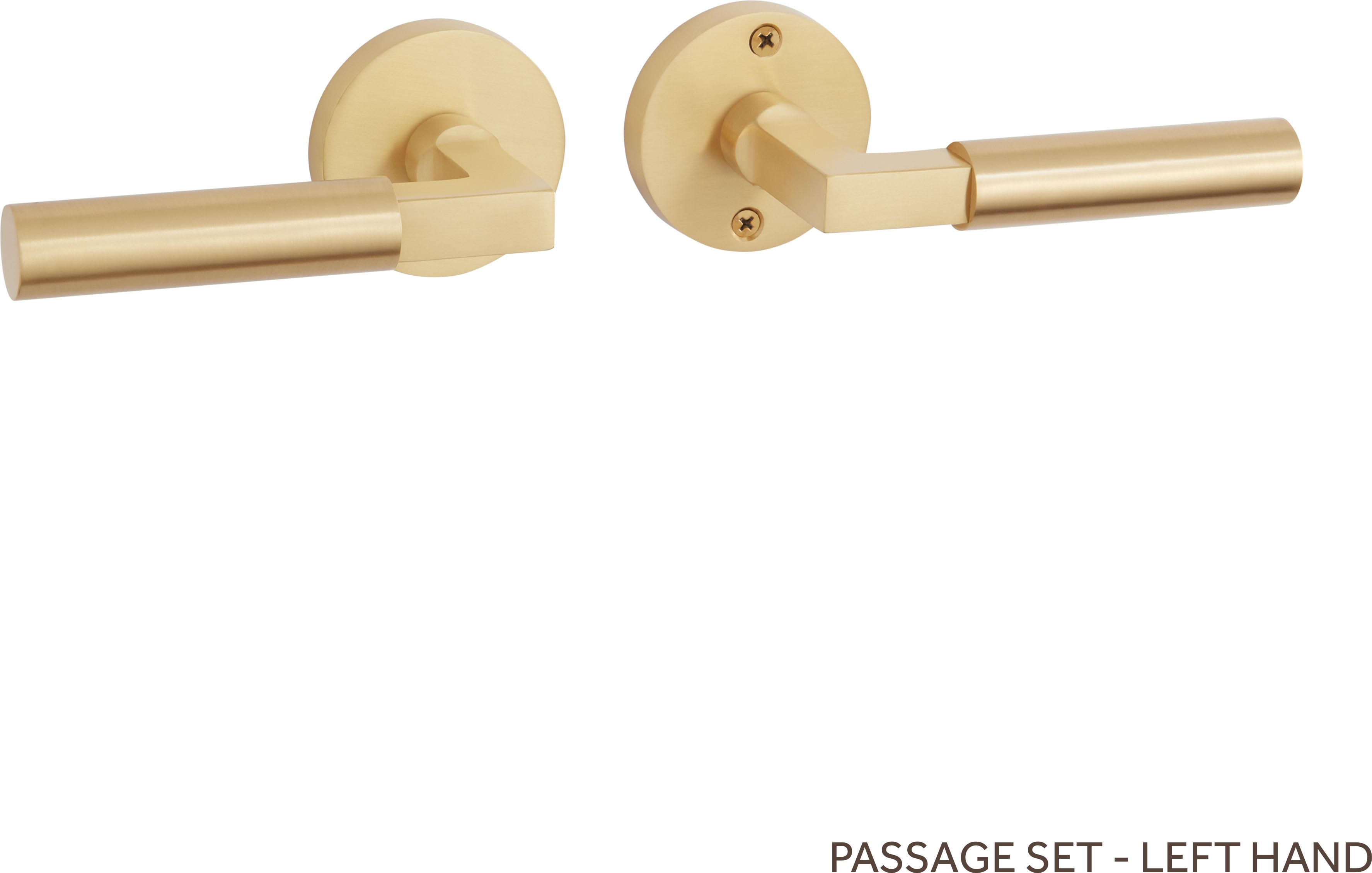 Signature Hardware 455533 Satin Brass Tolland Right Hand Solid Brass  Passage Door Knob Set with 2-3/4 Backset 