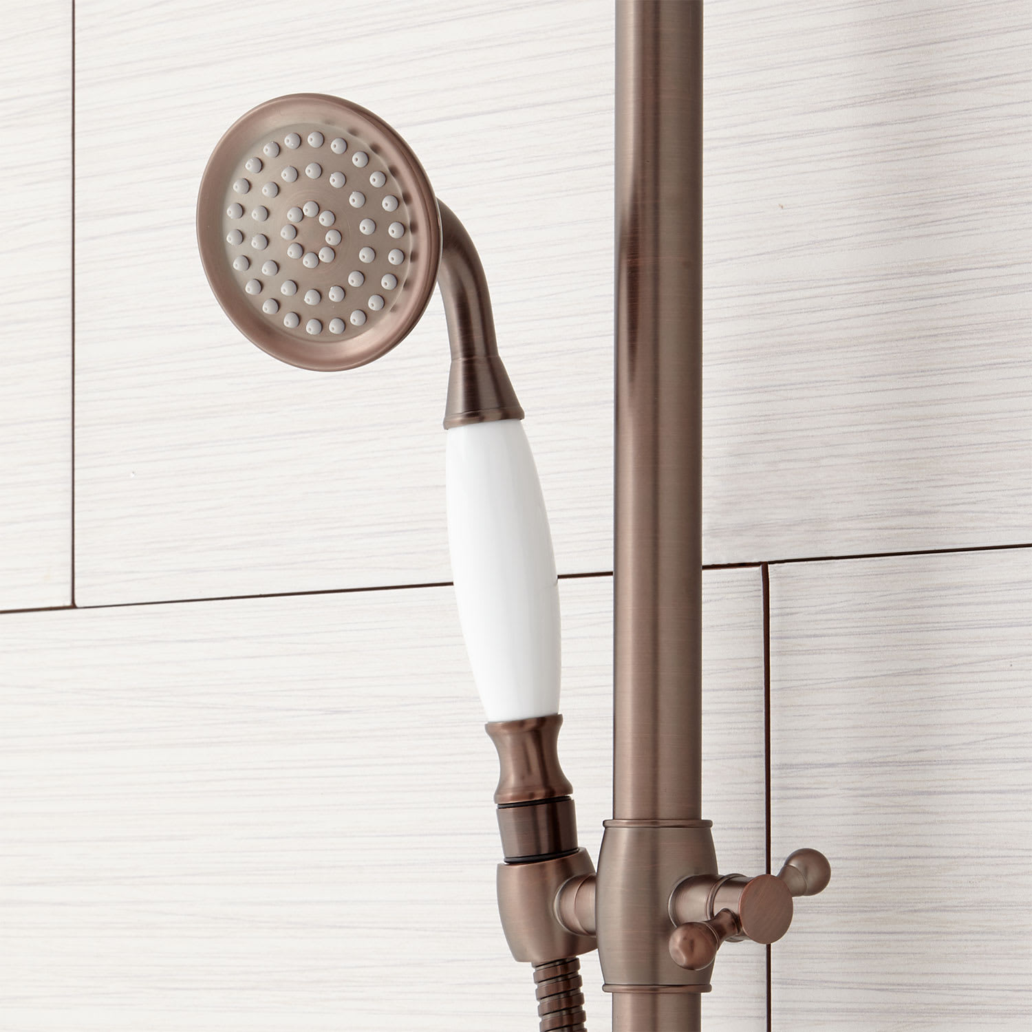 Signature Hardware 922235 Baudette Exposed Wall Mounted Shower with Rainfall Sho Brushed Nickel 370007