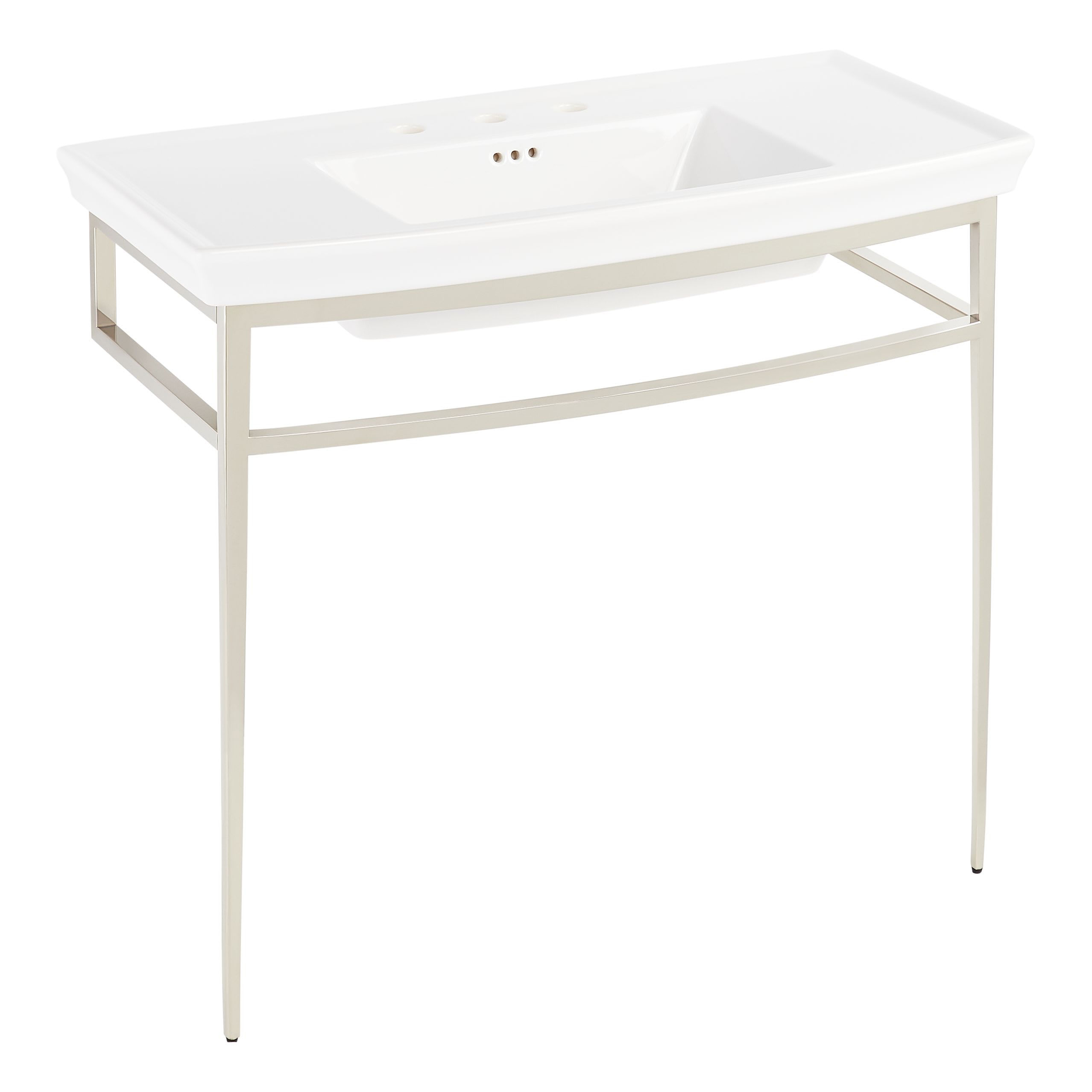 Signature Hardware 953745 Olney 40 Vitreous China Console Sink with Stainless Steel Base and 3 Faucet Holes at 8 Centers Brushed Gold Sinks Bathroom 483514