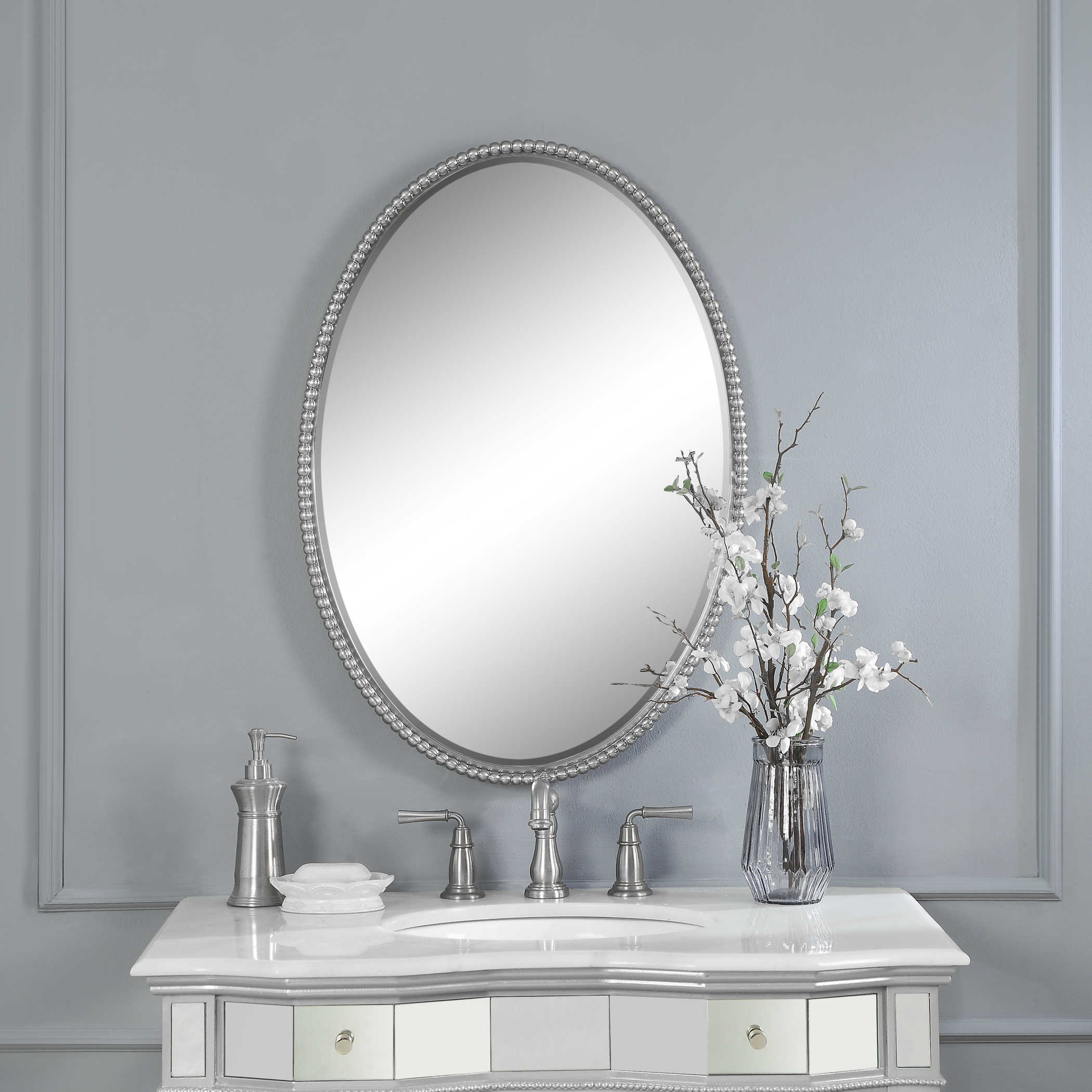 Uttermost 01102 B Brushed Nickel, Polished Nickel Oval Bathroom Mirror