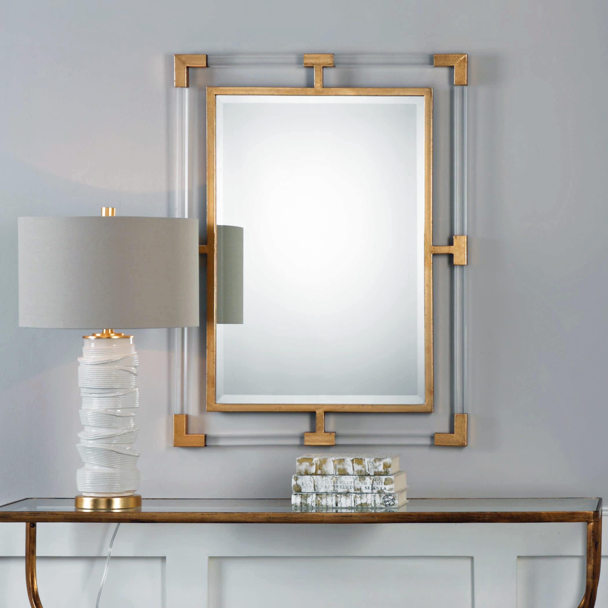 Uttermost 09124 Gold Leaf Balkan Urban Modern Bathroom Mirror with Acrylic  and Gold Frame