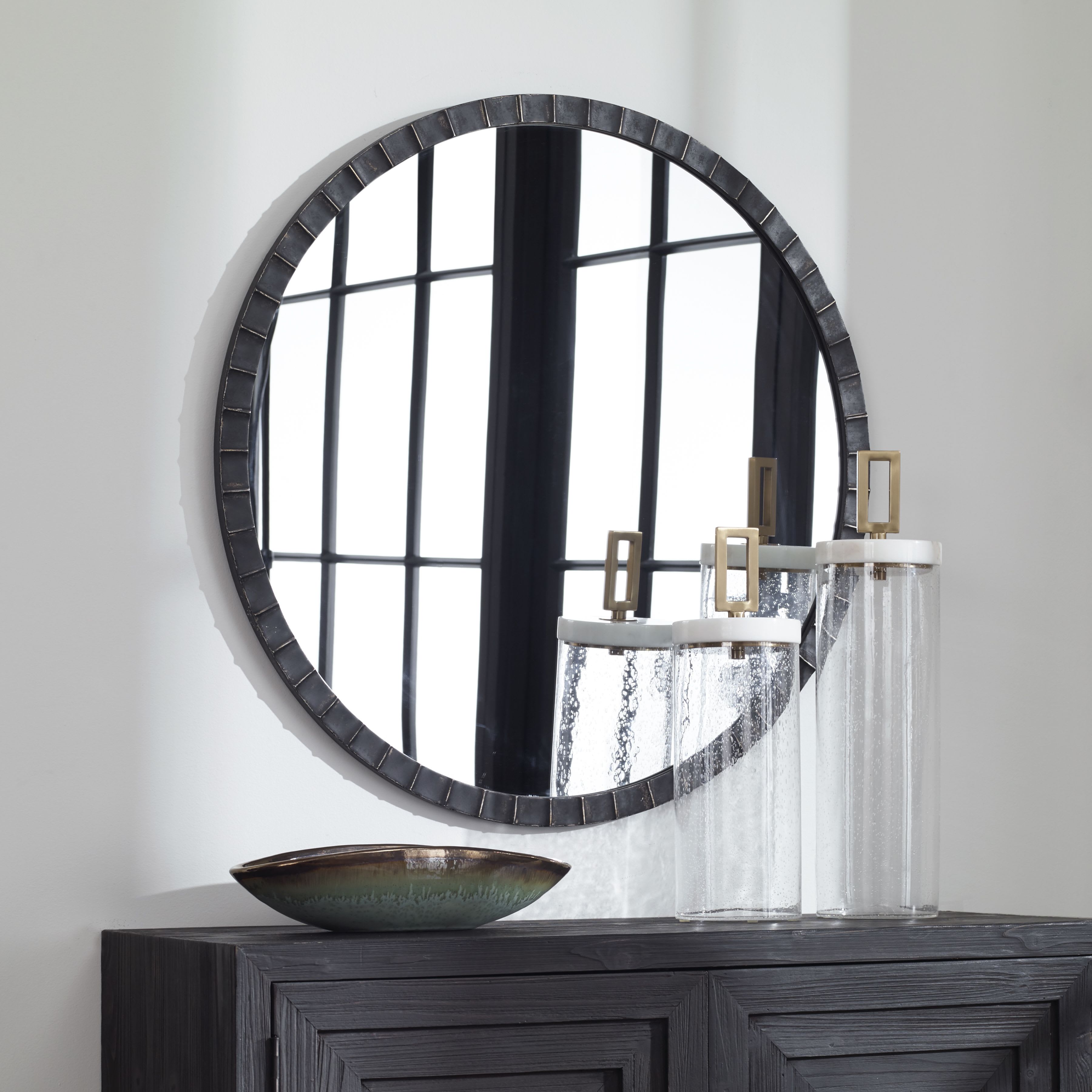 Dandridge Matte Black Metal 24 x 39 Arch Top Wall Mirror - #310H1