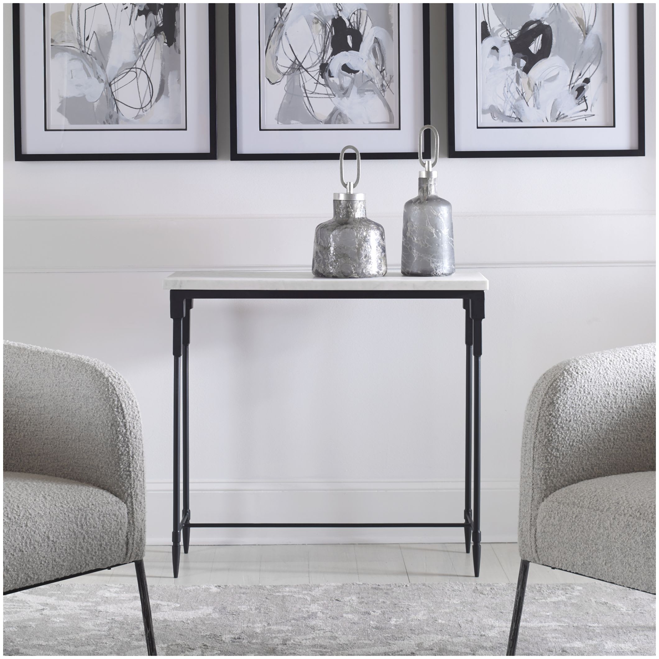 røg dannelse Pest Uttermost 25165 Black / White Bourges 36"W Modern Industrial Marble Top  Console Sofa Entry Hall Table - LightingDirect.com