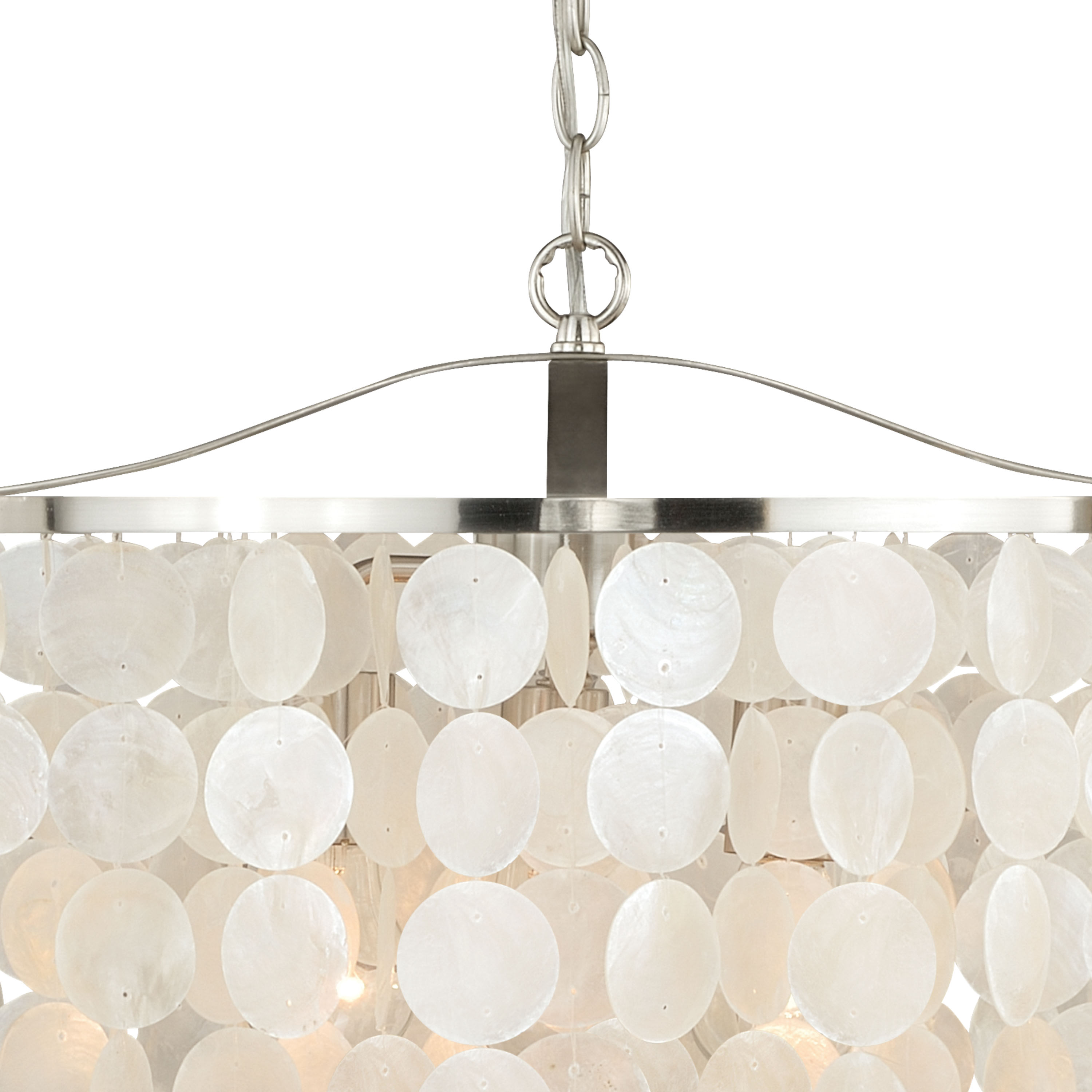 Vaxcel Lighting P0139 Elsa 20 Inch 3 Light Capiz Shell Pendant In Satin  Nickel With Natural Capiz Shells