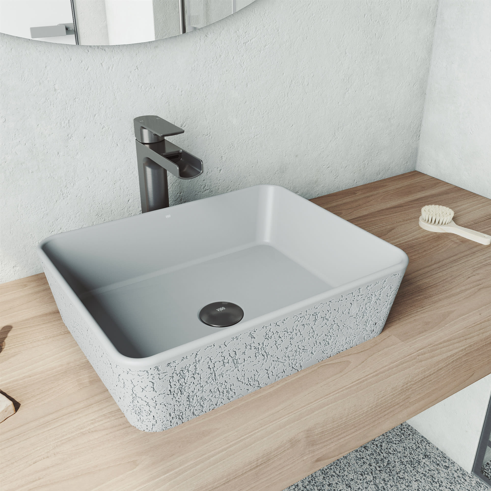 Vigo Vg04052 Ash Gray Zinnia 17 3 4 Rectangular Cast Stone Vessel Bathroom Sink Faucet Com