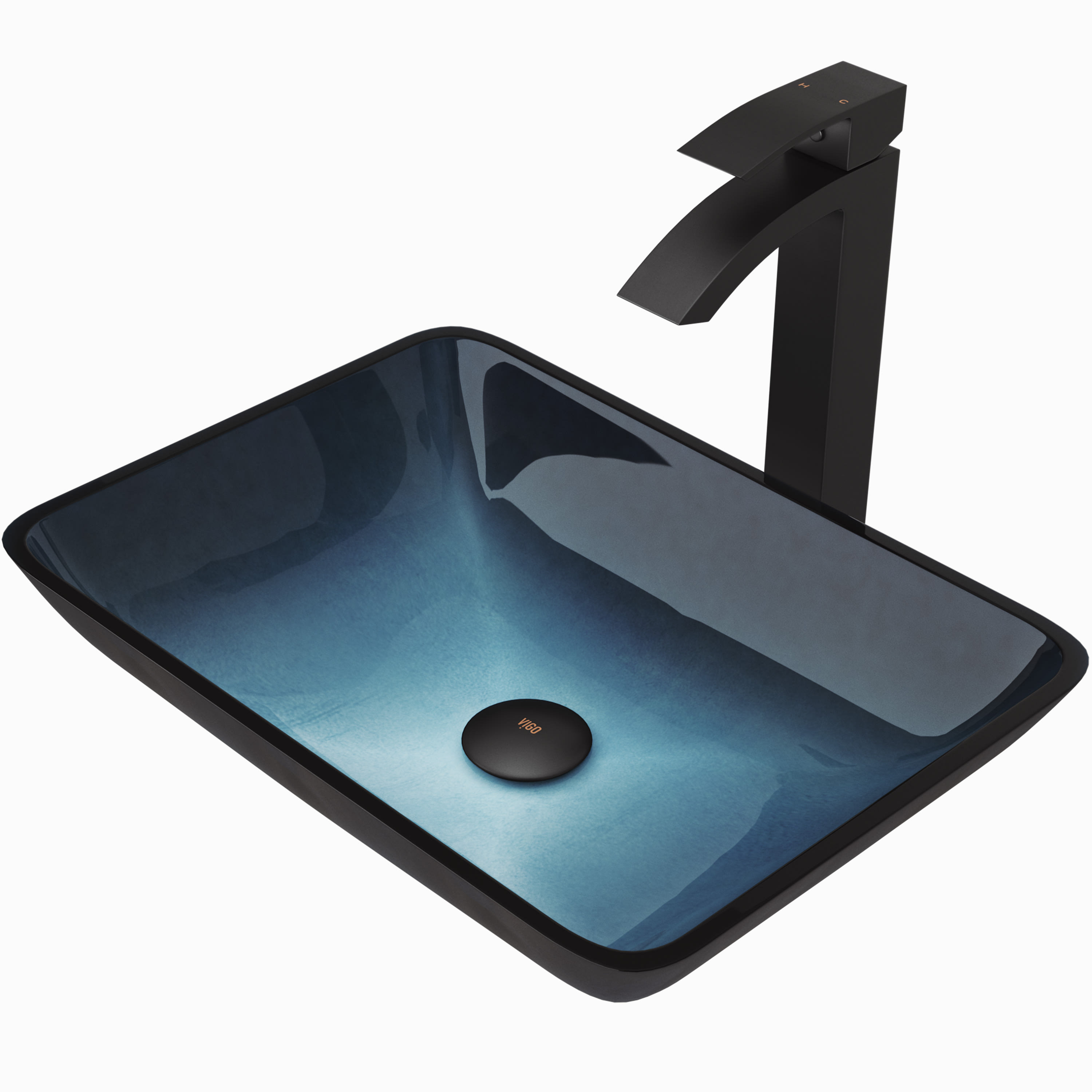 Vigo Vgt1032 Matte Black 18 1 4 Glass Bathroom Vessel Sink With Duris Single Hole Bathroom Faucet Drain Assembly Included Faucetdirect Com