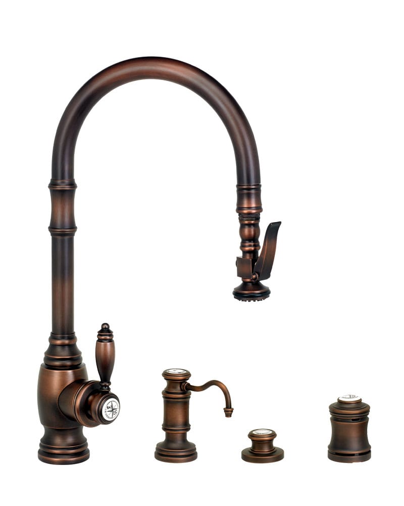 Waterstone 5600-4-AMB American Bronze Traditional 1.75 GPM Single Hole Pull  Down Kitchen Faucet with Lever Handle Includes Soap Dispenser, Air  Switch, and Air Gap