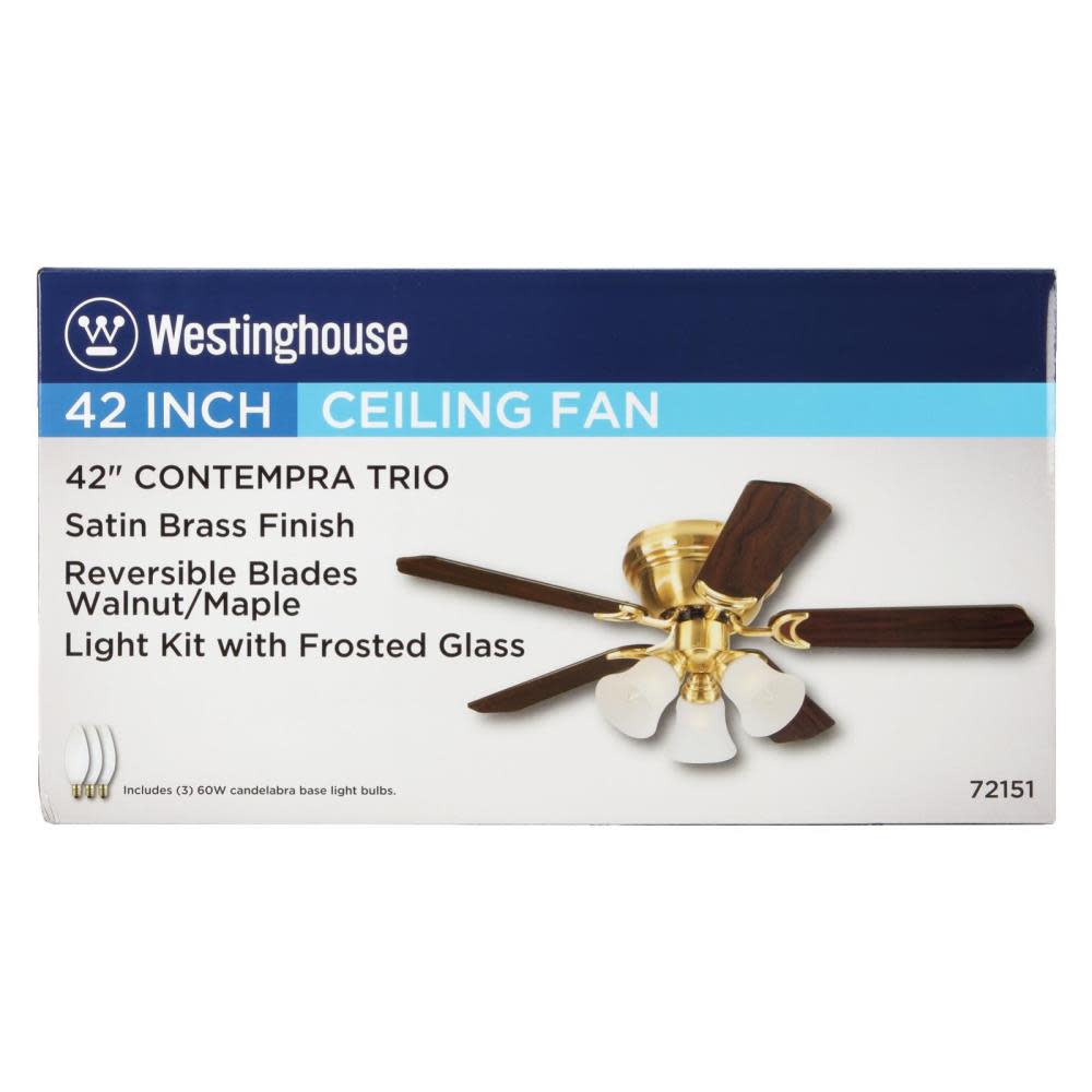 Westinghouse Contempra Trio 42 Inch Ceiling Fan Reversible Motor 5 Blades Brass 