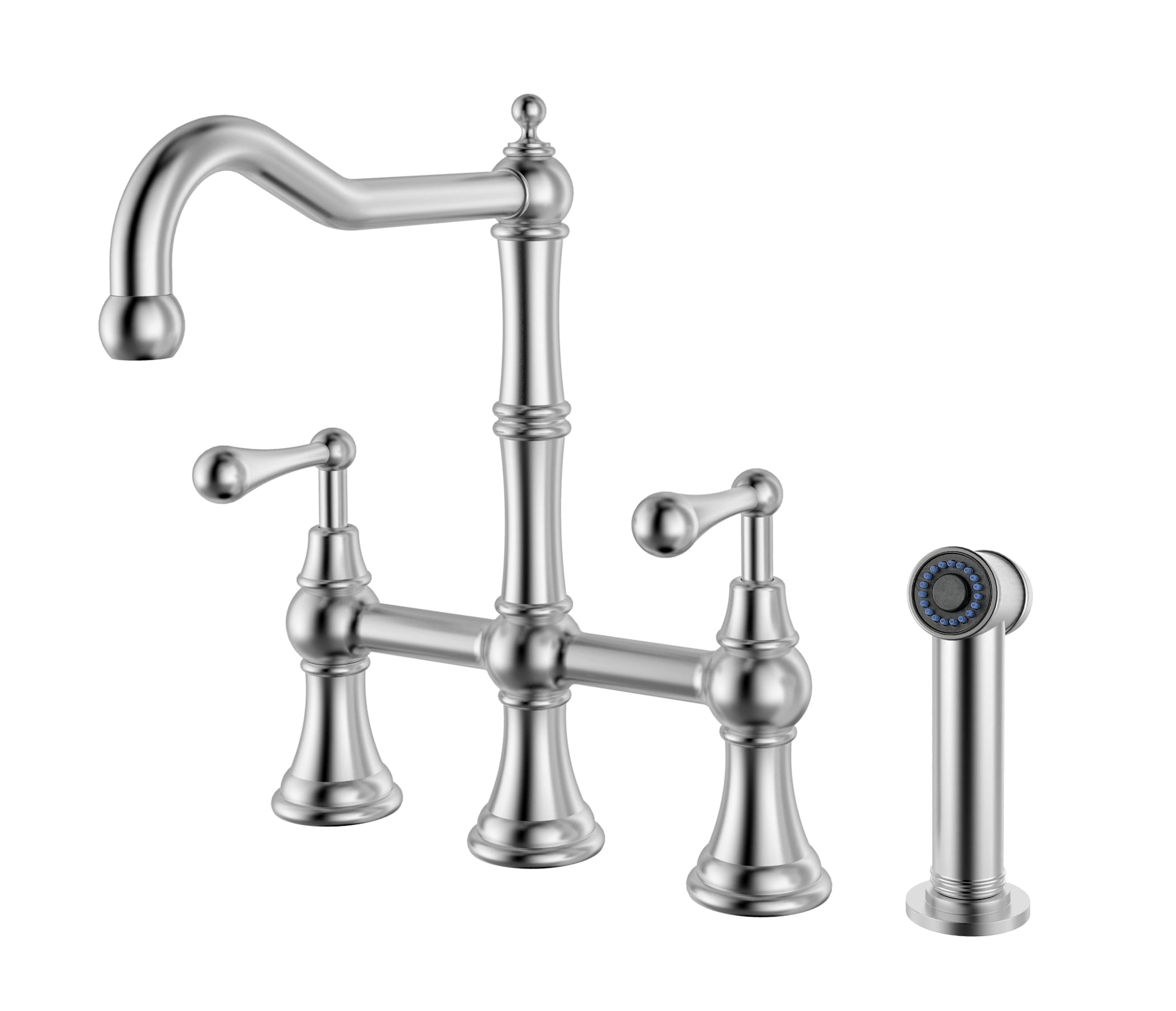 Whitehaus Whsb14007 Sk Bss Brushed Stainless Steel Waterhaus 1 5 Gpm Bridge Kitchen Faucet With Side Spray Faucet Com