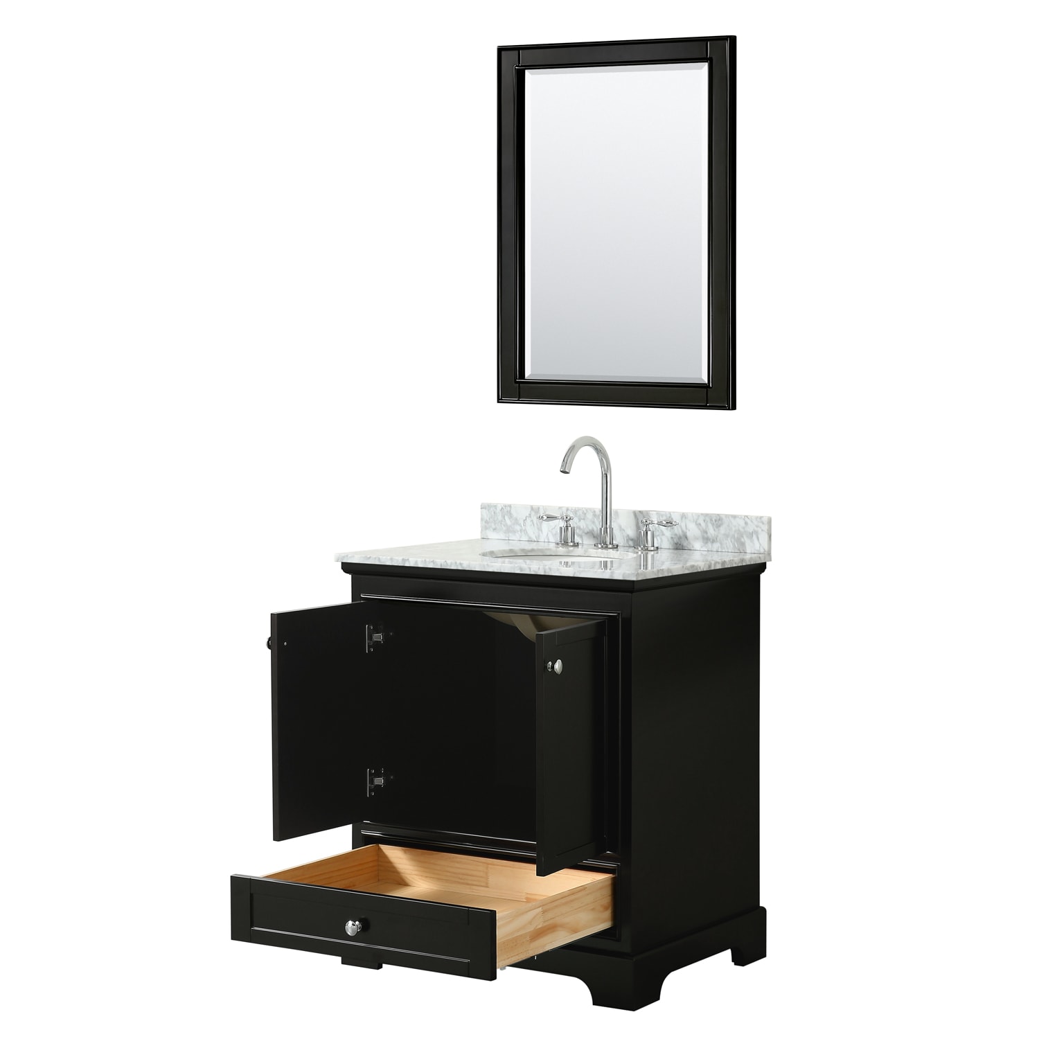 Wyndham Collection Wcs202030sdecmunom24 Dark Espresso Deborah 30 Free Standing Single Vanity Set With Wood Cabinet Marble Vanity Top And Framed Mirror Faucetdirect Com