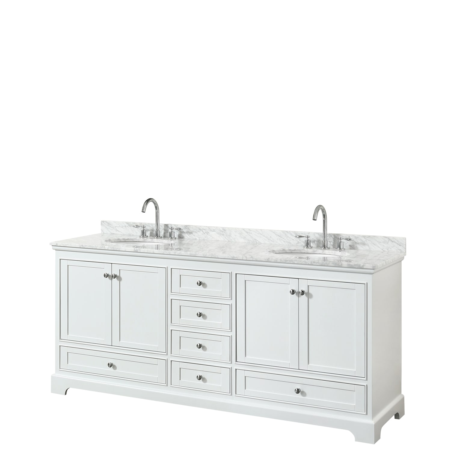 Wyndham Collection Wcs202080dwhcmunomxx White Deborah 80 Free Standing Double Vanity Set With Wood Cabinet And Marble Vanity Top Faucetdirect Com