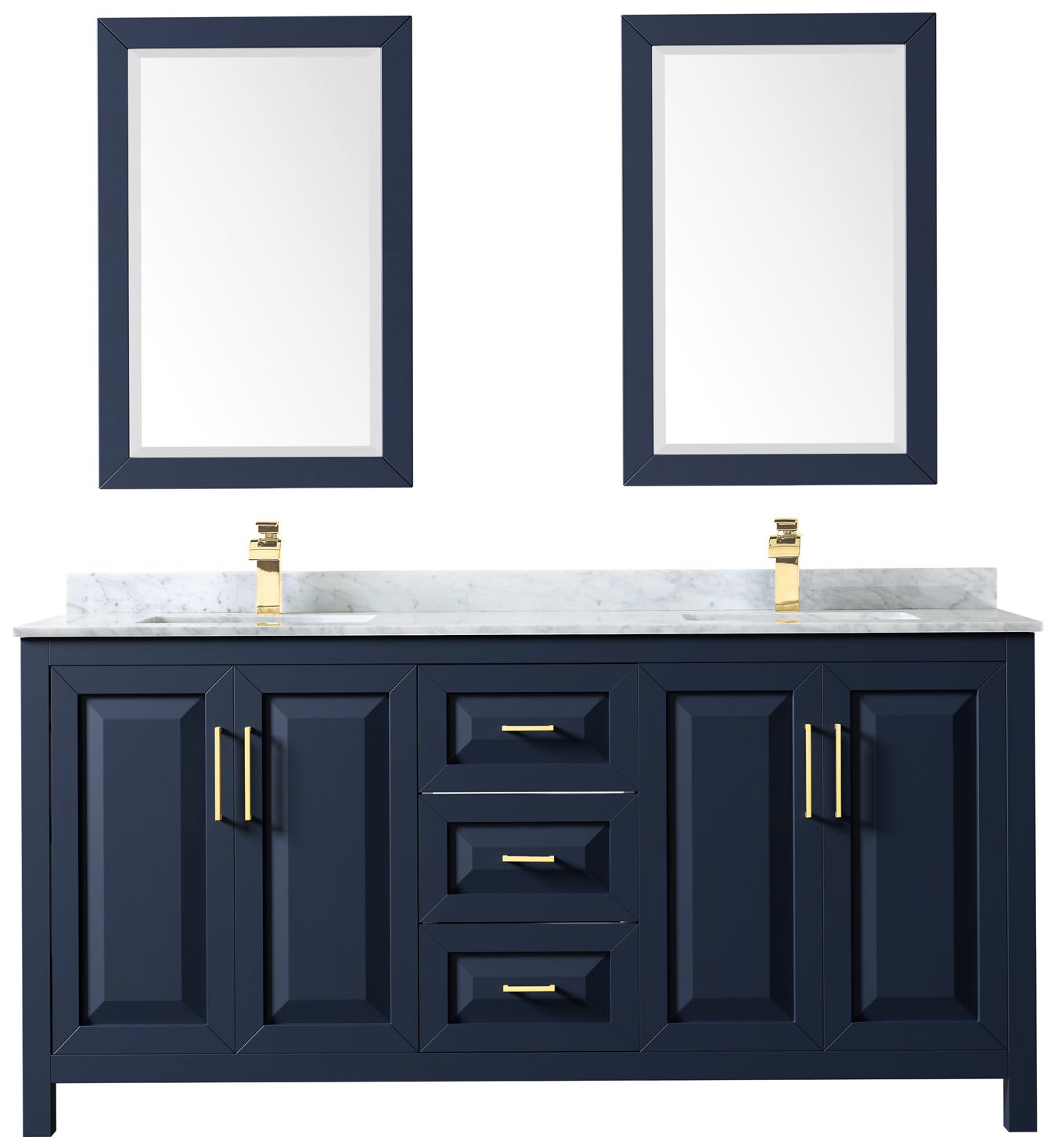 Wyndham Collection Wcv252572dblcmunsm24 Dark Blue Daria 72 Free Standing Double Basin Vanity Set Cultured Marble Top And Framed Mirrors Faucetdirect Com