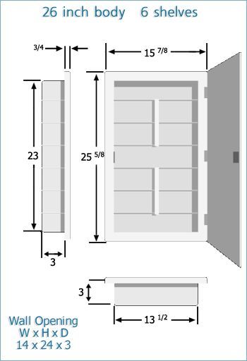 Model# 24-2-26-00 Four Groove Mirror Medicine Cabinet with 6