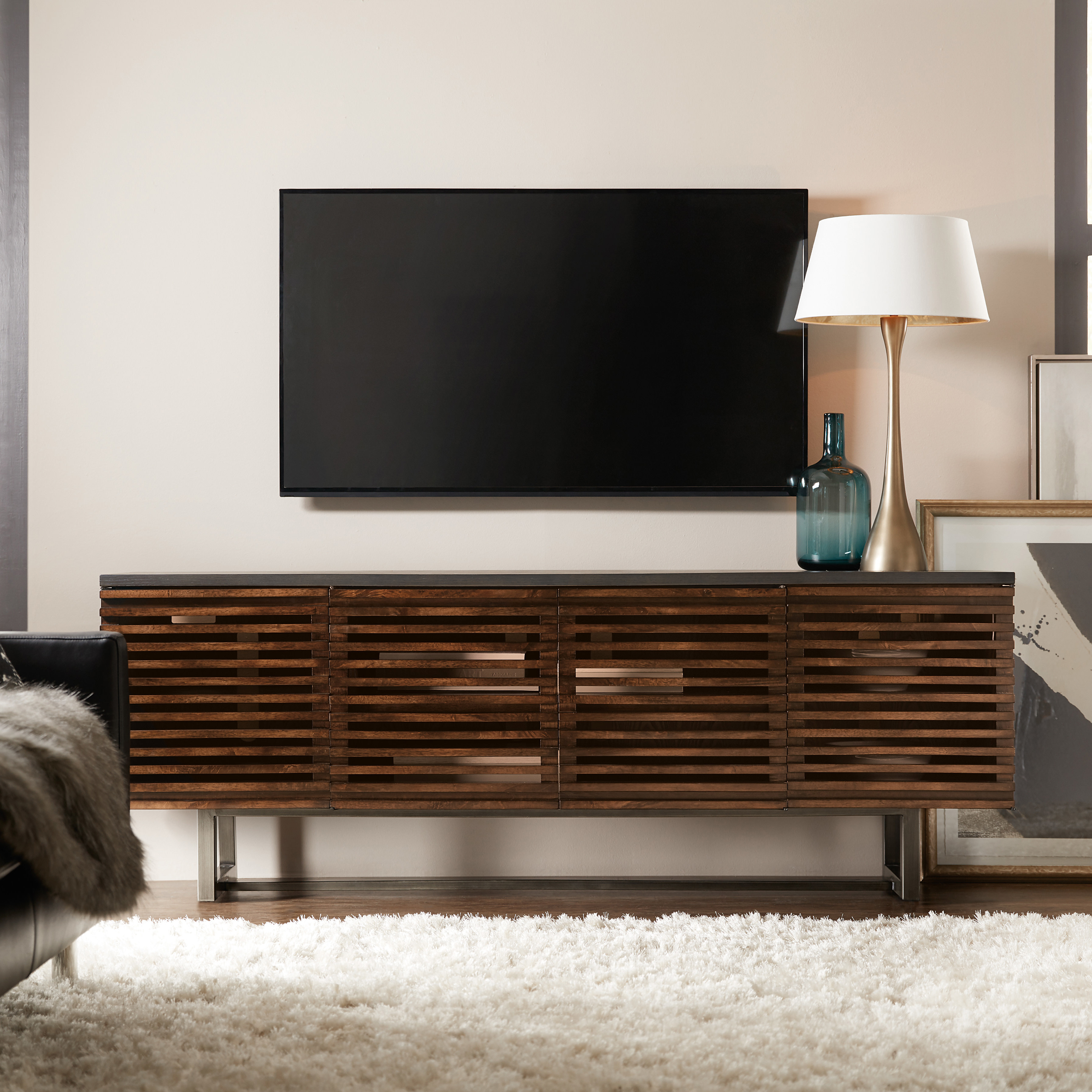 Photos - Mount/Stand Wide Hooker Furniture 5657-55478 Solstice 78"  Contemporary Urban Louvered Home Entertainment Media Console Dark Gray / Mediu 