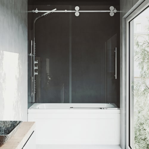 Vigo Vg6041chcl6066 Elan 66 H X 60 W Sliding Frameless Tub Door With Vigo Vg60416066 Elan 66 High X 60 Wide Sliding Frameless Tub Door With 3 8 Gl