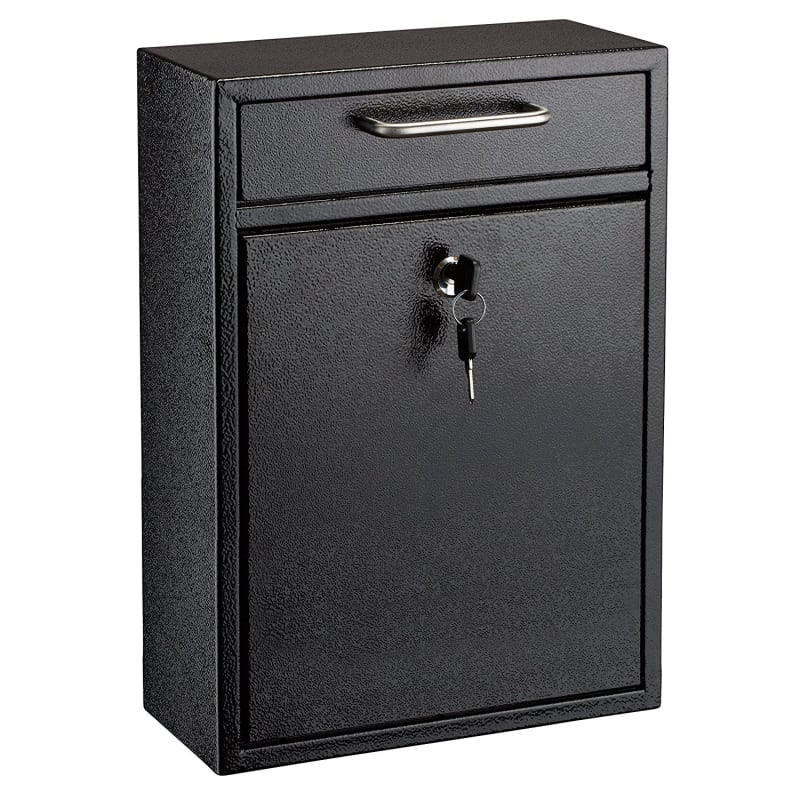 AdirOffice Steel Mail/File Box  Wall Mountable  Large  with Key Lock  Black