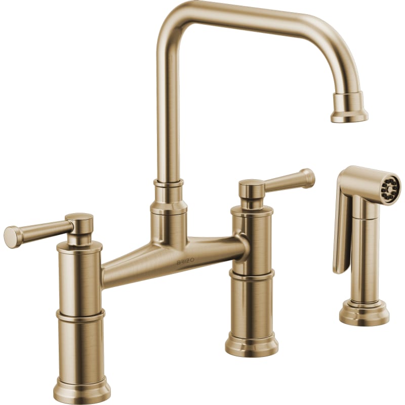 Brizo 62525LF Artesso Bridge Kitchen Faucet with Side Spray - Limited Lifetime W Luxe Gold Faucet Kitchen Double Handle