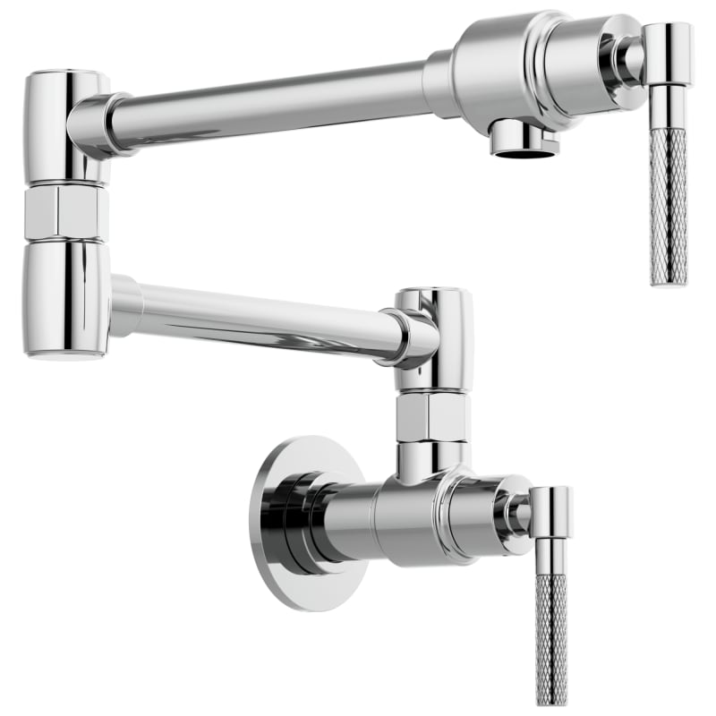 Brizo 62843LF Litze 4 GPM Wall Mounted Double Handle Pot Filler with Knurled Han Chrome Faucet Pot Filler Double Handle