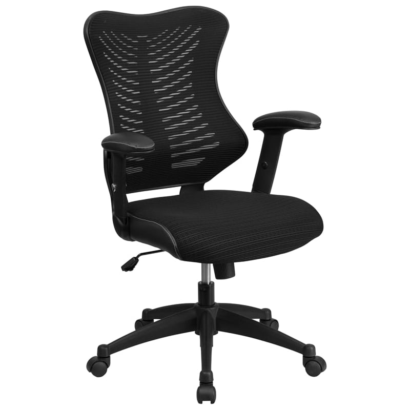 Delacora FF-BL-ZP-806 26" Wide Mesh Back Executive Ergonomic Office Chair with Swivel Wheels and Adjustable Arms Black Indoor Furniture Chairs