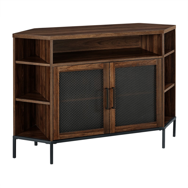 Delacoradelacora We Bd48mvcr Cavalier 48 Wide Rustic Corner Tv Stand Media Cabinet With Industrial Steel Mesh Doors Dark Walnut Indoor Furniture Dailymail