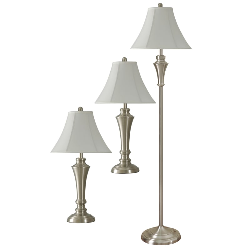 Delacoradelacora Sc L82235 Selene 59 5 Tall Accent Lamp Set Includes 2 Table And 1 Floor Lamp With Softback Fabric Shade Brushed Steel Lamps Lamp Sets Dailymail