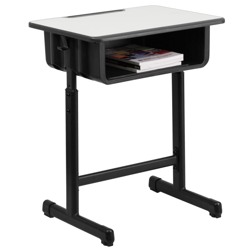 Flash Furniture Billie Open Front Adjustable Student Desk with Book Box and Bag Hooks  Black/Gray