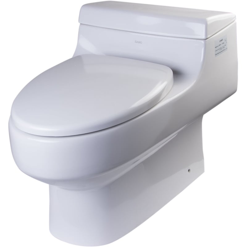 Eago TB352 1.6 GPF One-Piece Elongated Toilet with Seat White Fixture Toilet One-Piece Elongated