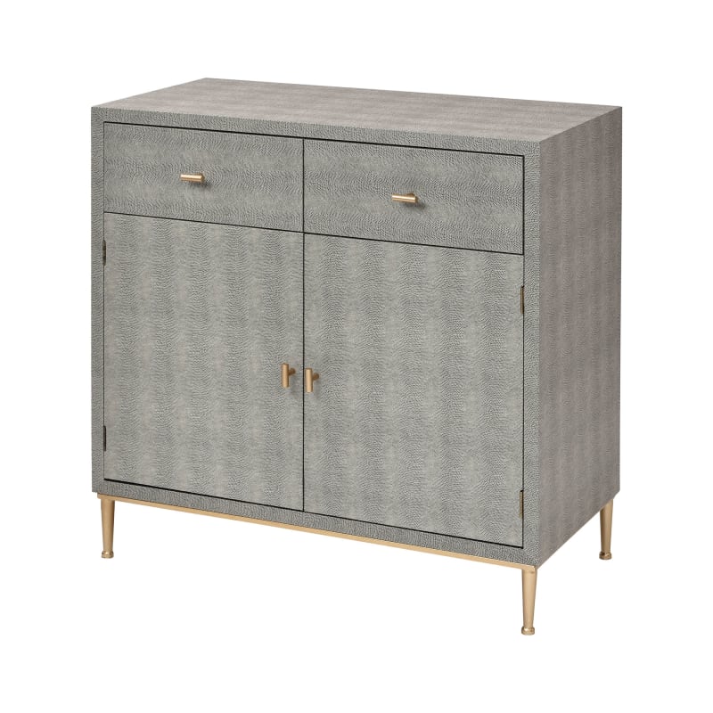 Elk Home 3169-102 Sands Point 33" Wide 2 Drawer Faux Leather Iron and MDF Accent Cabinet Gray / Gold Indoor Furniture Storage Accent Cabinet