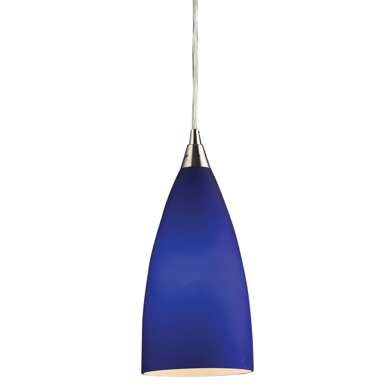 Vesta 1-Light Mini Pendant in Satin Nickel with Blue Glass