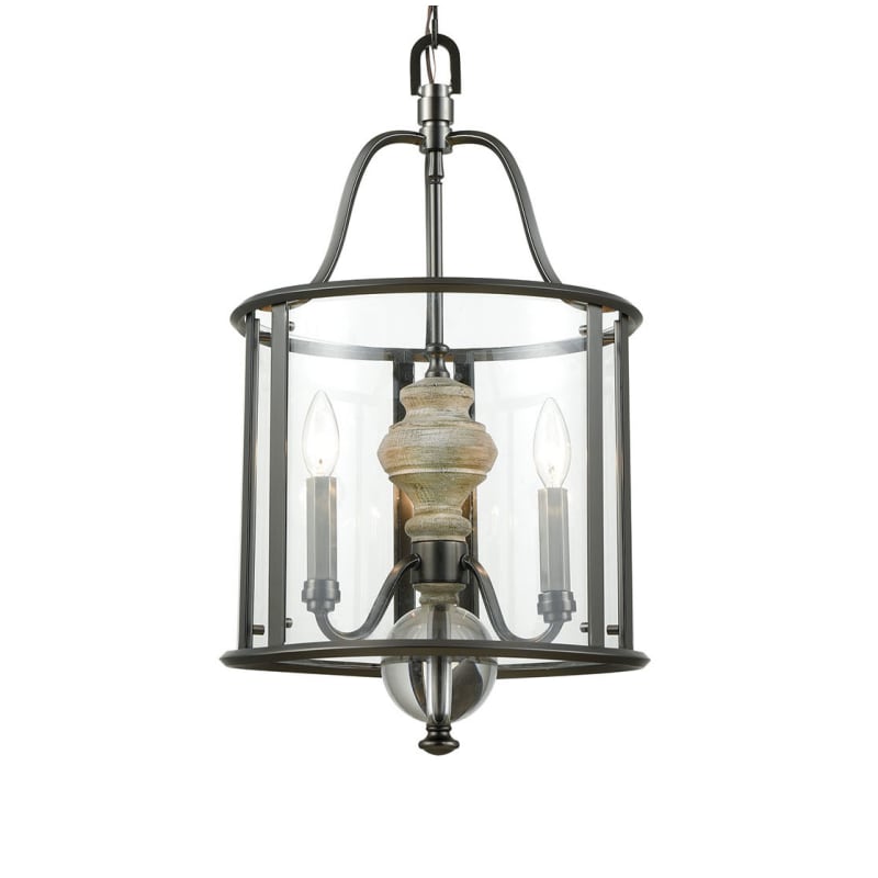 Neo Classica 3-Light Chandelier in Aged Black Nickel with Weathered Birch and Clear Crystal