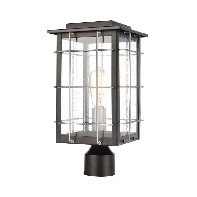 Brewster 1-Light Post Mount in Matte Black with Seedy Glass