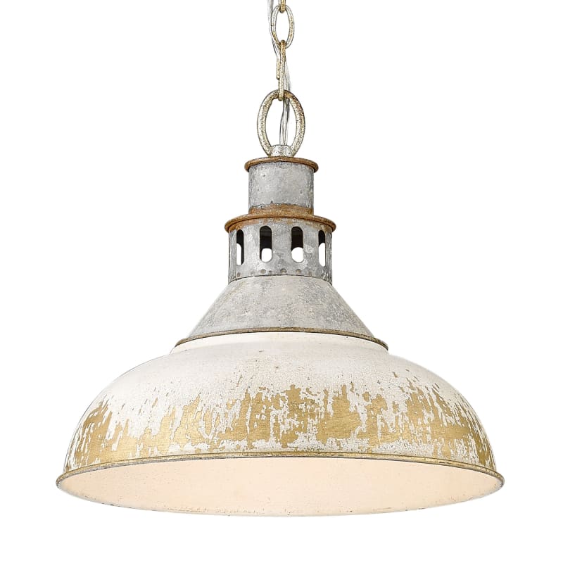 Golden Lighting 0865-L Kinsley 14" Wide Pendant Aged Galvanize Steel / Antique Ivory Indoor Lighting Pendants