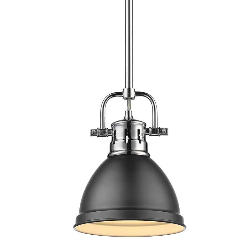 Duncan Mini Pendant with Rod in Chrome with a Matte Black Shade