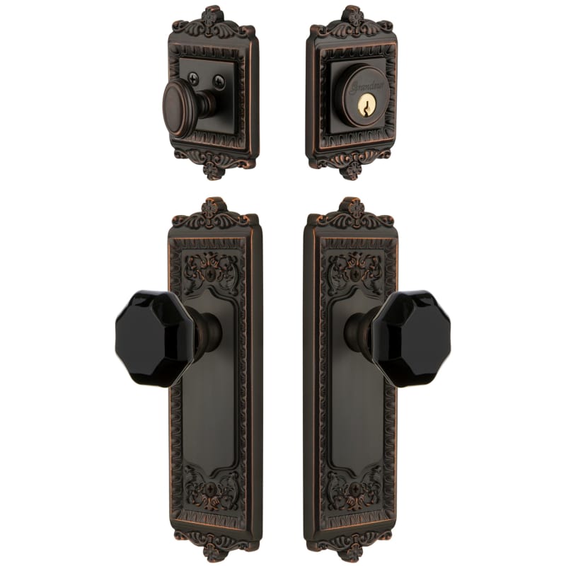 Grandeur Windsor Plate Single Cylinder Knob Combo Pack with Lyon Knob and matching Deadbolt