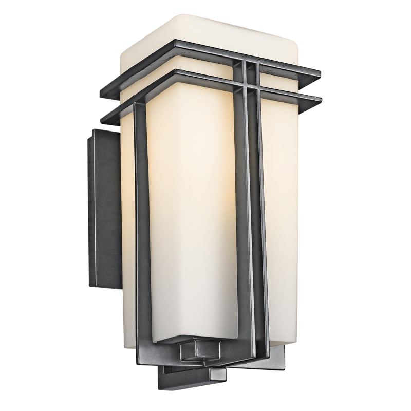 Kichler 49201 Tremillo Single Light 14" Tall Outdoor Wall Sconce with Etched Glass Black (Painted) Outdoor Lighting Wall Sconces Outdoor Wall Sconces