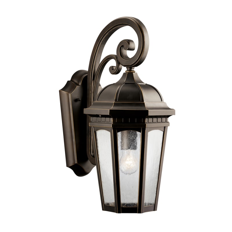 Kichler 9033 Courtyard Single Light 18" Tall Outdoor Wall Sconce with Seedy Glass Panels Rubbed Bronze Outdoor Lighting Wall Sconces Outdoor Wall
