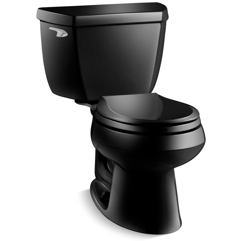 Kohler K-3577-7 Wellworth 1.28 GPF Round-Front Toilet with Class Five Flushing Technology and Left-Hand Trip Lever Black Black Fixture Toilet Two-Piece