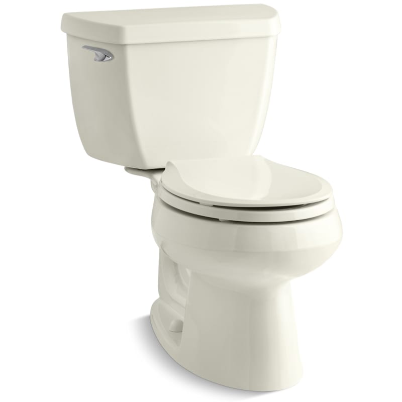Kohler K-3577-96 Wellworth 1.28 GPF Round-Front Toilet with Class Five Flushing Technology and Left-Hand Trip Lever Biscuit Fixture Toilet Two-Piece