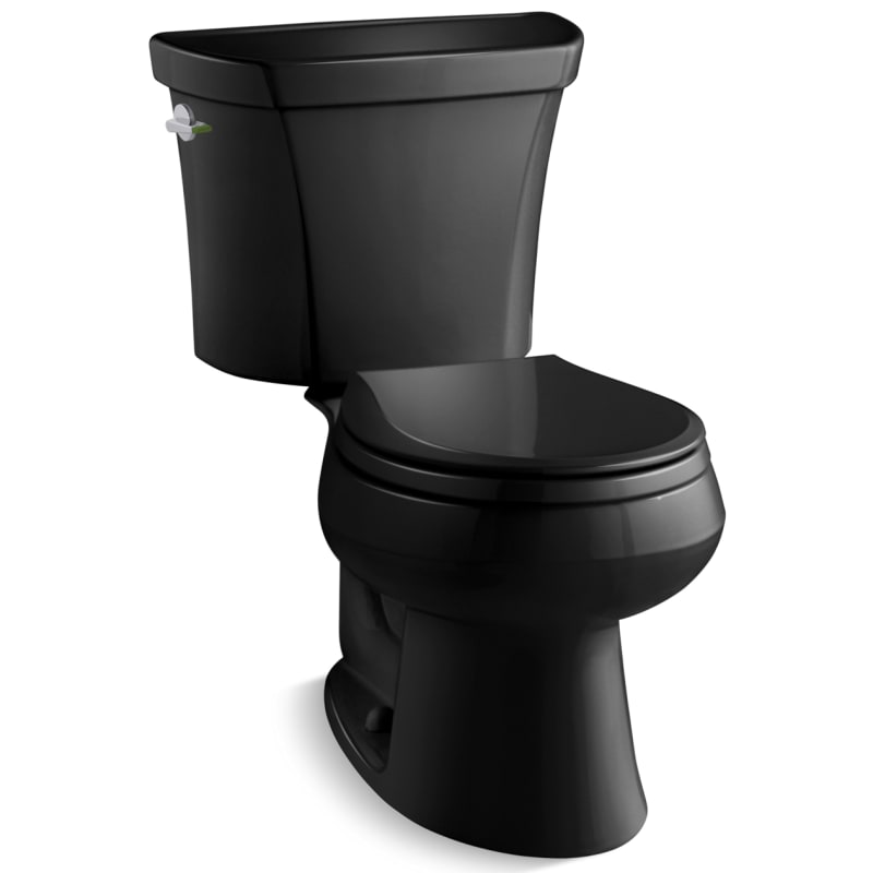 Kohler K-3987-7 Wellworth Dual Flush Two-Piece Round-Front Toilet with Class Five Flush Technology and Left Hand Trip Lever - Less Seat Black Black