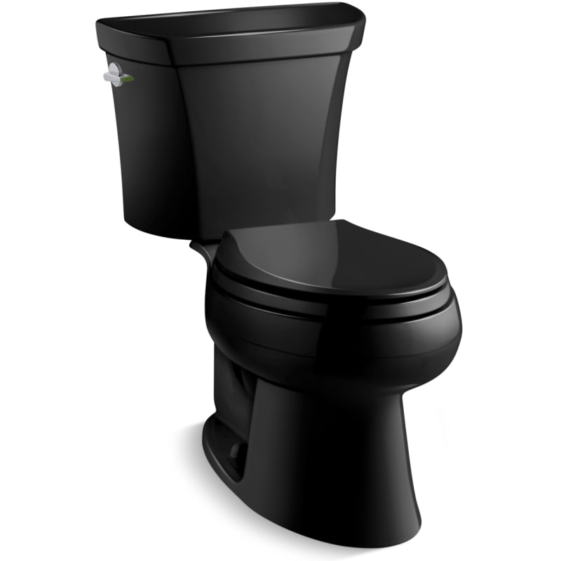 Kohler K-3988-7 Wellworth Dual Flush Two-Piece Elongated Toilet - Less Seat Black Black Fixture Toilet Two-Piece Elongated