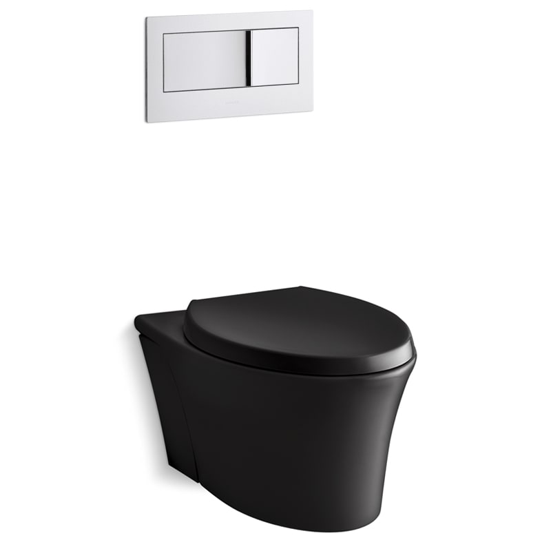 Kohler K-6303-7 Veil 1.6 GPF One-Piece Elongated Toilet with Seat Black Black Fixture Toilet One-Piece Elongated