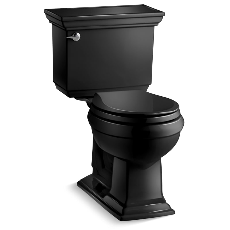 Kohler K-3933-7 Memoirs Stately 1.28 GPF Two-Piece Round Comfort Height Toilet with AquaPiston Technology - Seat Not Included Black Black Fixture Toilet